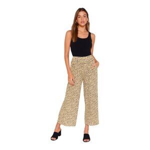Nasty Gal Beige Spotted Wide Leg Elastic Waist Palazzo Cropped Pants